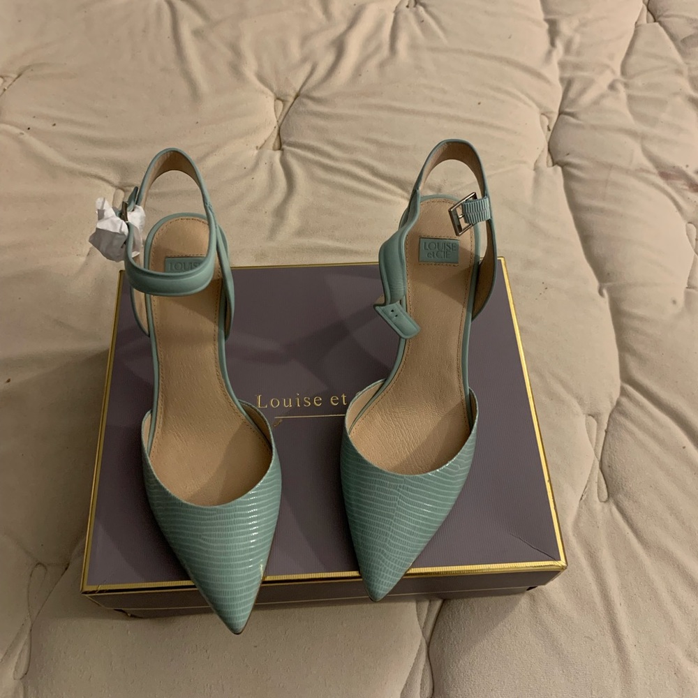 Never worn light blue Louis et cie ankle strap heels.